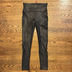 Spanx Women's Faux Leather Leggings Pants Black High Rise Medium